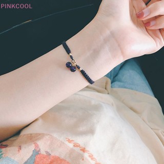 Pinkcool สร้อยข้อมือเชือกถัก หินธรรมชาติ ลายเชอร์รี่ สตรอเบอร์รี่ สีเขียว สีม่วง คริสตัล สีแดง เครื่องประดับแฟชั่น สําหรับผู้หญิง ขายดี