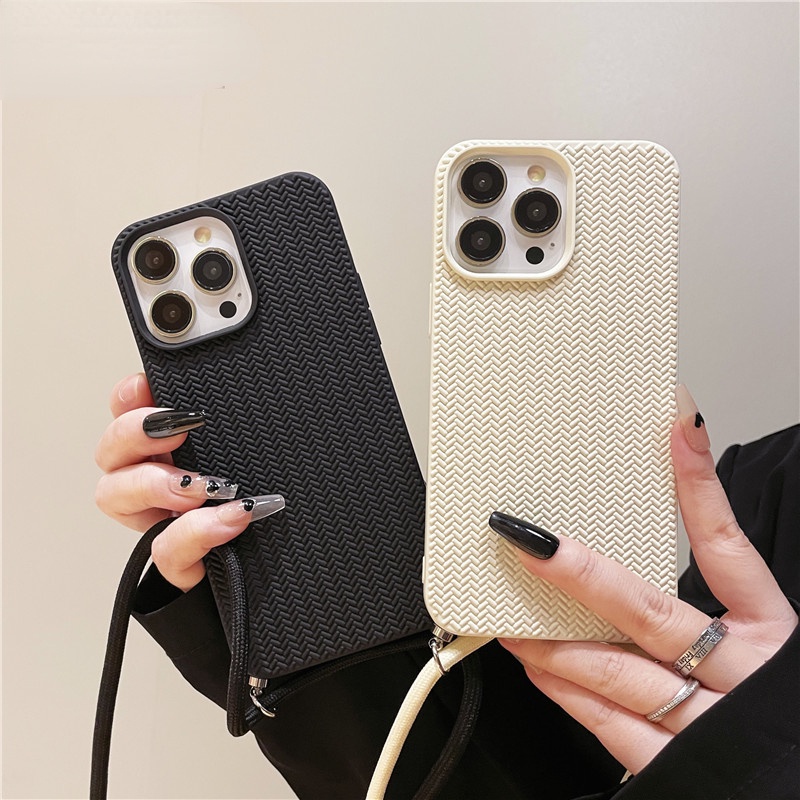 เคสโทรศัพท์มือถือซิลิโคน ผ้าถัก หรูหรา พร้อมสายคล้อง สําหรับ for iPhone 16 15 pro max 14 Pro Max 13 12 11 X S XR SE 8 7 Plus SE 3