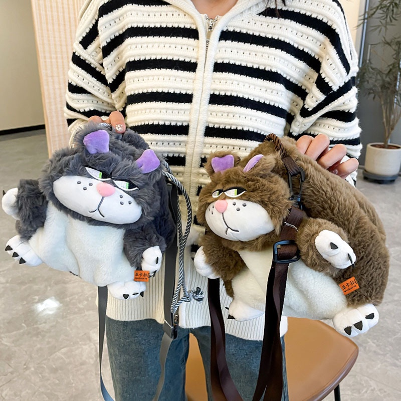 Mousoon กระเป๋าสะพายสุภาพสตรีน่ารักการ์ตูน Plush Lucifer Cat กระเป๋าสะพายข้าง