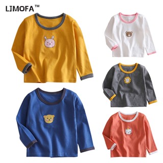 LJMOFA KIDS  เสื้อยืดคอกลม ผ้าฝ้ายแท้ ใส่สบาย ลายการ์ตูนนูน ยืดหยุ่น สําหรับเด็กผู้ชาย และเด็กผู้หญิง ขายส่ง เสื้อผ้าเด็ก 2-6 ปี