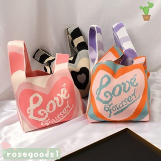 Rosegoods1 กระเป๋าถือ กระเป๋าสะพายไหล่ กระเป๋าช้อปปิ้ง ผ้าถัก ลายสก๊อต ขนาดเล็ก สําหรับผู้หญิง