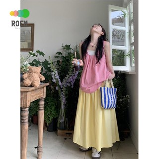 เสื้อสายเดี่ยว กระโปรง ทรงเอ สีชมพู แฟชั่นฤดูร้อน สําหรับเด็กผู้หญิง