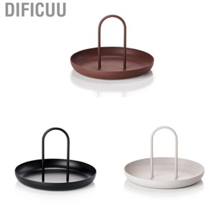 Dificuu Serving Tray Metal Round Portable Table Top Storage Tray Simple Modern Style with Handle