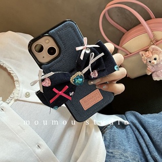 เคสโทรศัพท์มือถือ ผ้ายีน ประดับโบว์ เพชร กันกระแทก สไตล์เกาหลี ญี่ปุ่น สําหรับ Apple Iphone 14promax 13 12 11 14pro 13pro 14