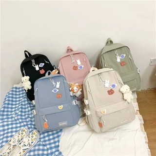 5สี กระเป๋าสะพายหลัง Backpack กระเป๋าเป้ พร้อมพวงกุญแจตุ๊กตาและเข็มกลัด กระเป๋าเป้สะพายหลัง ความจุเยอะ กระเป๋านักเรียน