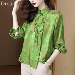 Chinese printed stitching shirt spring new Chinese style womens stand collar buckle shirt Tang suit womens top