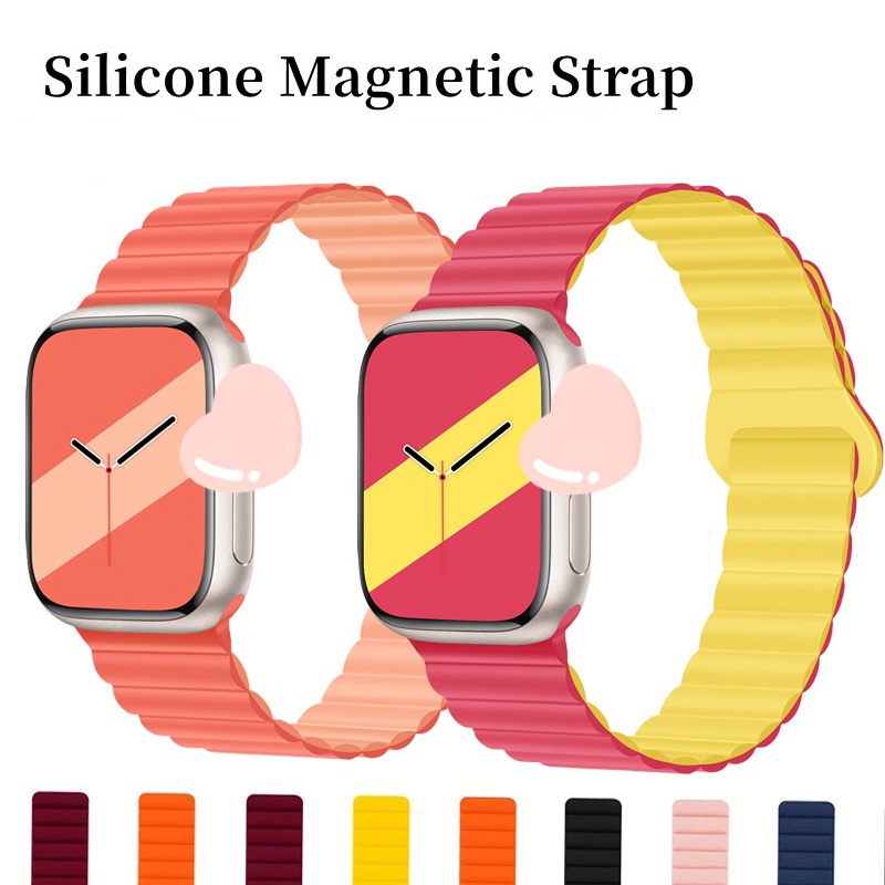 สายนาฬิกา สายรัดข้อมือแม่เหล็กซิลิโคนนุ่มสองสี เหมาะสำหรับ App le Watch Ultra 2 49 มม. 45 44/42มม. 41 40/38มม i Watch series 9 8 7 6 SE 5 4 3 สายนาฬิกา Swatch