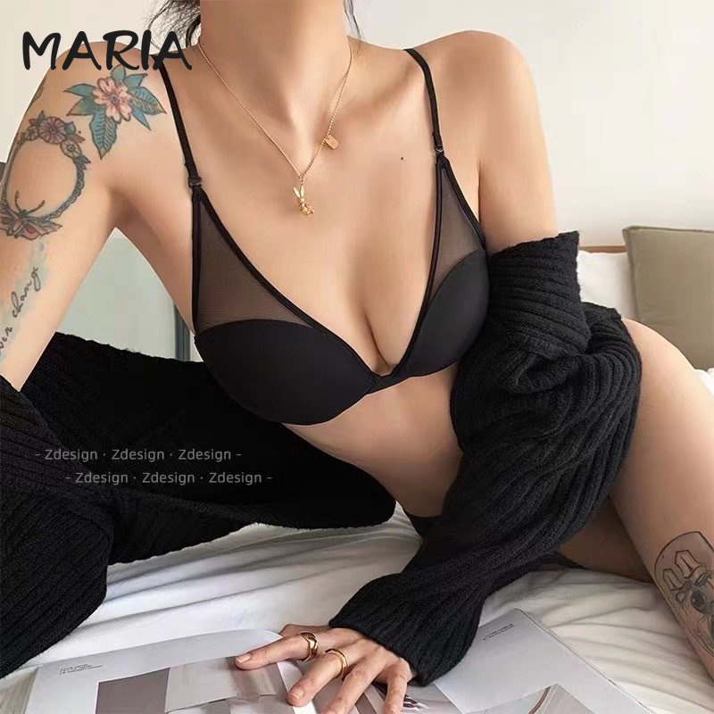 Maria ชุดชั้นในไร้โครง เซ็กซี่ คัพบาง ผ้าตาข่าย ไร้รอยต่อ แต่งลูกไม้ ระบายอากาศได้สะดวกสบาย สไตล์ฝรั่งเศส ไม่มีโครงเหล็ก ผ้านิ่ม ใส่สบาย