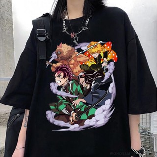 เสื้อผ้าฝ้าย 90S ญี่ปุ่น Anime Demon Slayer T เสื้อผู้ชายผู้หญิงสั้น Seeve เสื้อยืดผู้หญิง Kimetsu ไม่มี Yaiba Nezuko