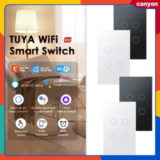 1/2/3/4 Gang Tuya Smart WiFi Light Switch Home Waterproof Wall Touch Switch Timing Function Support Voice Control Works with Google Assistant canyon