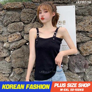 Plus size tanktop❤ เสื้อสายเดี่ยวสาวอวบ ไซส์ใหญ่ ผู้หญิง cotton ทรงหลวม คอเหลี่ยม สีดำ ฤดูร้อน สไตล์เกาหลีแฟชั่น