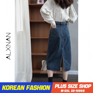 Plus size เสื้อผ้าสาวอวบ❤ กระโปรงสาวอวบอ้วน ไซส์ใหญ่ ผู้หญิง กระโปรงยีนส์ ยาว เอวสูง แยก สีดำ ฤดูร้อน สไตล์เกาหลีแฟชั่น