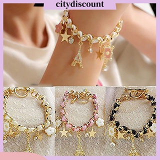 &lt;citydiscount&gt; สร้อยข้อมือหนังเทียม จี้รูปหอไอเฟล ดาว ดอกไม้ โป๊กเกอร์ เครื่องประดับแฟชั่น สําหรับผู้หญิง