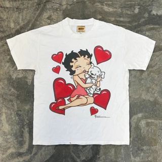 เสื้อยืดแขนสั้น ผ้าฝ้ายแท้ พิมพ์ลายการ์ตูน Betty Boop Miss Betty แฟชั่นฤดูร้อน สําหรับผู้ชาย และผู้หญิง