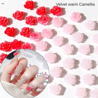 ตามมาตกแต่งเล็บ Flocking Temperature Change Nail Accessories Camellia Flower Flat Bottom Decorative Resin Velvet Nail Accessories Rose nuuo