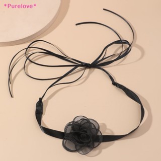 Purelove&gt; สร้อยคอโช้กเกอร์ ลายดอกคามิเลีย โบ สไตล์วินเทจ เครื่องประดับ สําหรับผู้หญิง