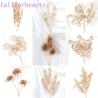 FALLFORBEAUTY ดอกไม้ประดิษฐ์ DIY ใบเมเปิ้ล พลาสติก คริสต์มาส พืชประดิษฐ์ สีทอง