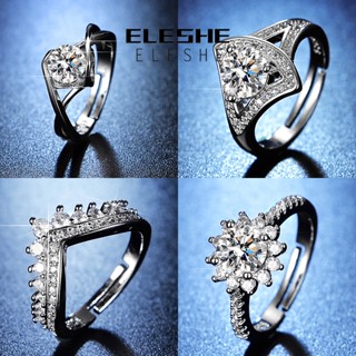 Eleshe Jewelry แหวนเงิน 925 ประดับเพชรโมอิส เรียบง่าย สําหรับผู้หญิง M067