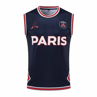 เสื้อกีฬาแขนกุดลําลอง ขนาดใหญ่ ลาย Paris PSG สีกรมท่า สีแดง สําหรับผู้ชาย