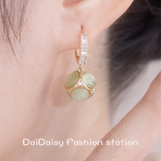 Daidaisy √♥ ต่างหูโอปอล ทรงหยดน้ํา ทรงกลม สีเขียว สีชมพู หรูหรา ระดับไฮเอนด์ แฟชั่นฤดูร้อน สําหรับผู้หญิง