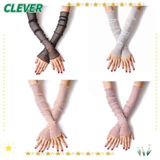 CLEVER ถุงมือลูกไม้ตาข่าย 4 คู่, ผ้าฝ้าย / ถักแขนป้องกันแสงแดด, ระบายอากาศได้ สีดํา สีขาว สีชมพู สีม่วง กันแดด แขนยาว สําหรับผู้หญิง