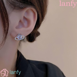 LANFY ต่างหูสตั๊ด รูปดาวเคราะห์ หรูหรา เรียบง่าย เครื่องประดับ สําหรับผู้หญิง