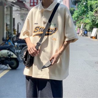 เสื้อโปโลแขนห้าส่วน อินเทรนด์เรียบง่าย สไตล์ฮาราจูกุ แฟชั่นฤดูร้อน สําหรับผู้ชาย