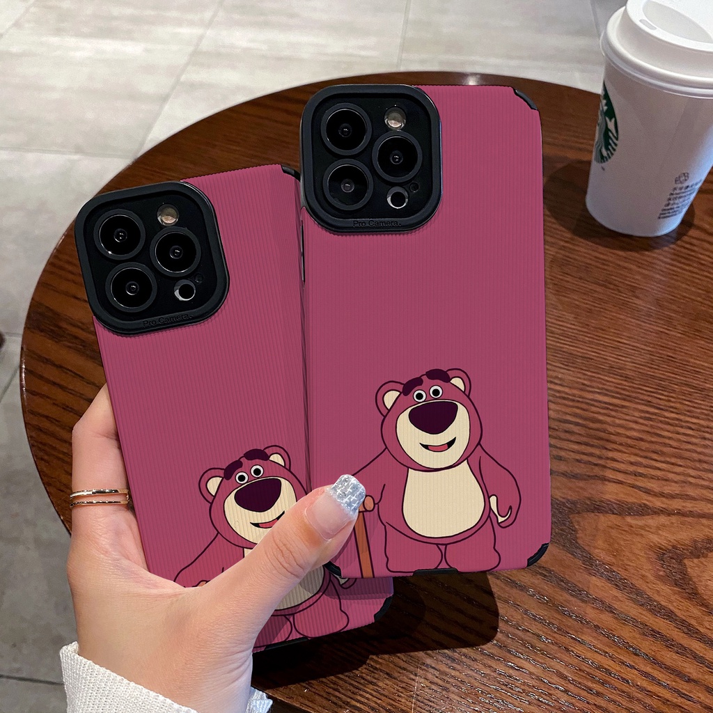 เหมาะสําหรับเคสโทรศัพท์ iPhone 11 12 13 14 Pro Max IPX Xr Xs Max 7 8 6s Plus สุดน่ารักหมีสตรอเบอร์รี่กันกระแทกเคสซิลิโคนเคสโทรศัพท์