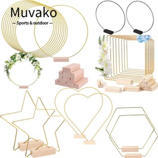 Muvako พวงมาลัยดอกไม้ พวงหรีด DIY แหวนดอกไม้ แฟชั่น ตกแต่งปาร์ตี้ โลหะ พร้อมฐานไม้ ที่ใส่บัตร งานแต่งงาน