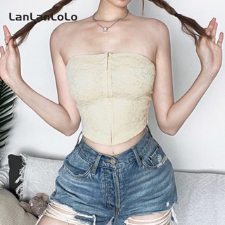 Lanlanlolo เสื้อคาร์ดิแกน เปิดหลัง เข้ารูป สีพื้น แฟชั่นสําหรับผู้หญิง 2023