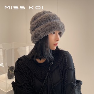 Misskoi [พร้อมส่ง] หมวกบักเก็ต ผ้าวูล แต่งขนเฟอร์ ขนาดเล็ก ให้ความอบอุ่น แฟชั่นฤดูใบไม้ร่วง และฤดูหนาว สําหรับผู้หญิง