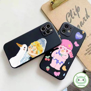 เคสโทรศัพท์มือถือ ซิลิโคนนิ่ม TPU กันกระแทก ลายเด็กผู้หญิงน่ารัก สีดํา สําหรับ Iphone X XS XR XsMax IP 7 8 Plus 11 Pro Max 12 13 14 Pro Max