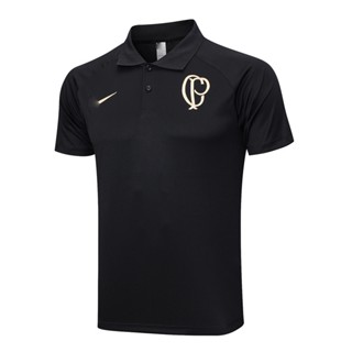 เสื้อโปโลแขนสั้นลําลอง คอปก ลายทีมชาติฟุตบอล Defoot Corinthians สีดํา สไตล์สตรีท สําหรับผู้ชาย