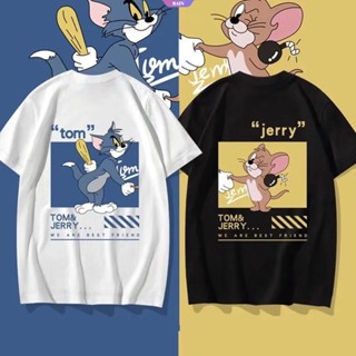 ใหม่ เสื้อยืดคอกลม แขนสั้น ผ้าฝ้าย พิมพ์ลายการ์ตูน Tom and Jerry น่ารัก ทรงหลวม โอเวอร์ไซซ์ แฟชั่นฤดูร้อน สําหรับนักเรียนหญิง [RAIN]