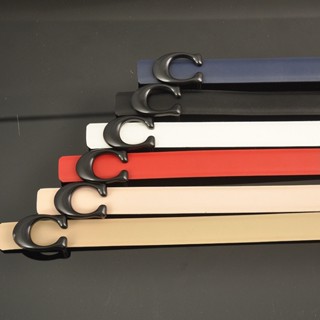 เข็มขัดหนัง C-buckle สีดําด้าน คลาสสิก สําหรับผู้ชายและผู้หญิง 2.3 ซม.