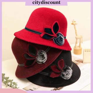 &lt;citydiscount&gt; หมวกปีกกว้าง ทรงโดม ลายดอกไม้ ให้ความอบอุ่น สีพื้น แฟชั่นฤดูใบไม้ร่วง และฤดูหนาว สําหรับผู้หญิง