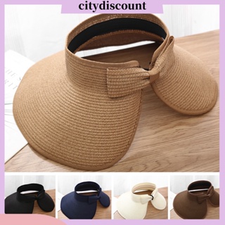 &lt;citydiscount&gt; หมวกปีกกว้าง ประดับโบว์ ป้องกันรังสียูวี พับได้ ขนาดใหญ่ สีพื้น เครื่องประดับแฟชั่น สําหรับชายหาด