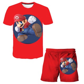 ชุดเสื้อยืด และกางเกงขาสั้น ลาย Mario Bros แฟชั่นฤดูร้อน สําหรับเด็กผู้ชาย และผู้หญิง 2 ชิ้น