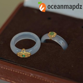 OCEANMAPDZ Chalcedony แหวนแฟชั่น รูปก้อนเมฆ สไตล์จีน ของขวัญวันวาเลนไทน์ สําหรับคู่รัก