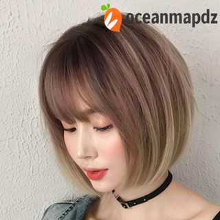 OCEANMAPDZ วิกผมสั้นตรง น่ารัก ไร้รอยต่อ เข้ากับทุกการแต่งกาย เครื่องประดับผม สําหรับผู้หญิง สีบลอนด์