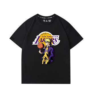 แฟชั่น Naruto x Lakers James ชุดบาสเก็ตบอลเสื้อยืดผู้ชายแขนสั้น แบรนด์สุดฮิต ins tide cod