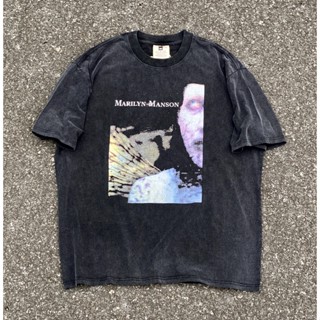 ใหม่ เสื้อแขนสั้น พิมพ์ลาย Marilyn Manson Marilyn Manson "Hells Eyes" ทรงหลวม สไตล์วินเทจ สําหรับผู้ชาย