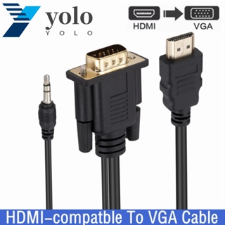 Yolo สายเคเบิล HDMI เป็น VGA พร้อมพาวเวอร์ซัพพลาย แปลงวิดีโอ VGA ตัวผู้ HD สําหรับแล็ปท็อป HD DVD โปรเจคเตอร์