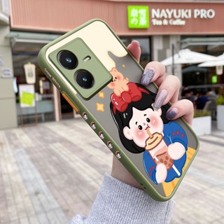 เคสโทรศัพท์มือถือแบบแข็ง ใส ขอบสี่เหลี่ยม กันกระแทก ลายการ์ตูนชานม เด็กผู้หญิง สําหรับ VIVO Y22 Y22s