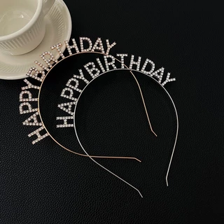 A742 ที่คาดผมแฟชั่นสุขสันต์วันเกิด อุปกรณ์เสริมของขวัญ พร้อมส่งในไทย(HBDเพชร-ทอง)