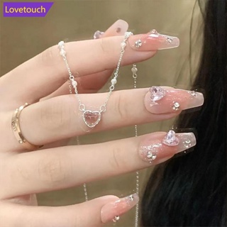 Lovetouch สร้อยคอโซ่ จี้หัวใจ ประดับมุก สีชมพู เครื่องประดับแฟชั่น C2T4