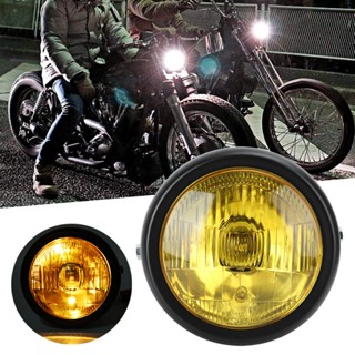 HJ001 Retro Motorcycle Round Headlight Yellow Lens Head Lamp Modification Fits for GN125