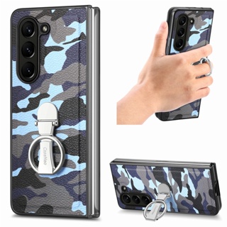 เคสโทรศัพท์หนังนิ่ม กันกระแทก พร้อมแหวนขาตั้ง สําหรับ Samsung Galaxy Z Fold 5 Fold5 Galaxy Fold 5 Fold5