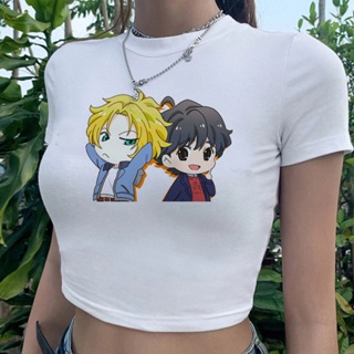 Banana Fish cyber y2k goth เสื้อครอปท็อป แฟชั่นเกาหลี 90s สไตล์วินเทจ สําหรับผู้หญิง