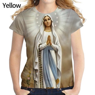 ใหม่ เสื้อยืดแขนสั้น พิมพ์ลาย Virgin Mary 3D แฟชั่นฤดูร้อน สําหรับคุณแม่